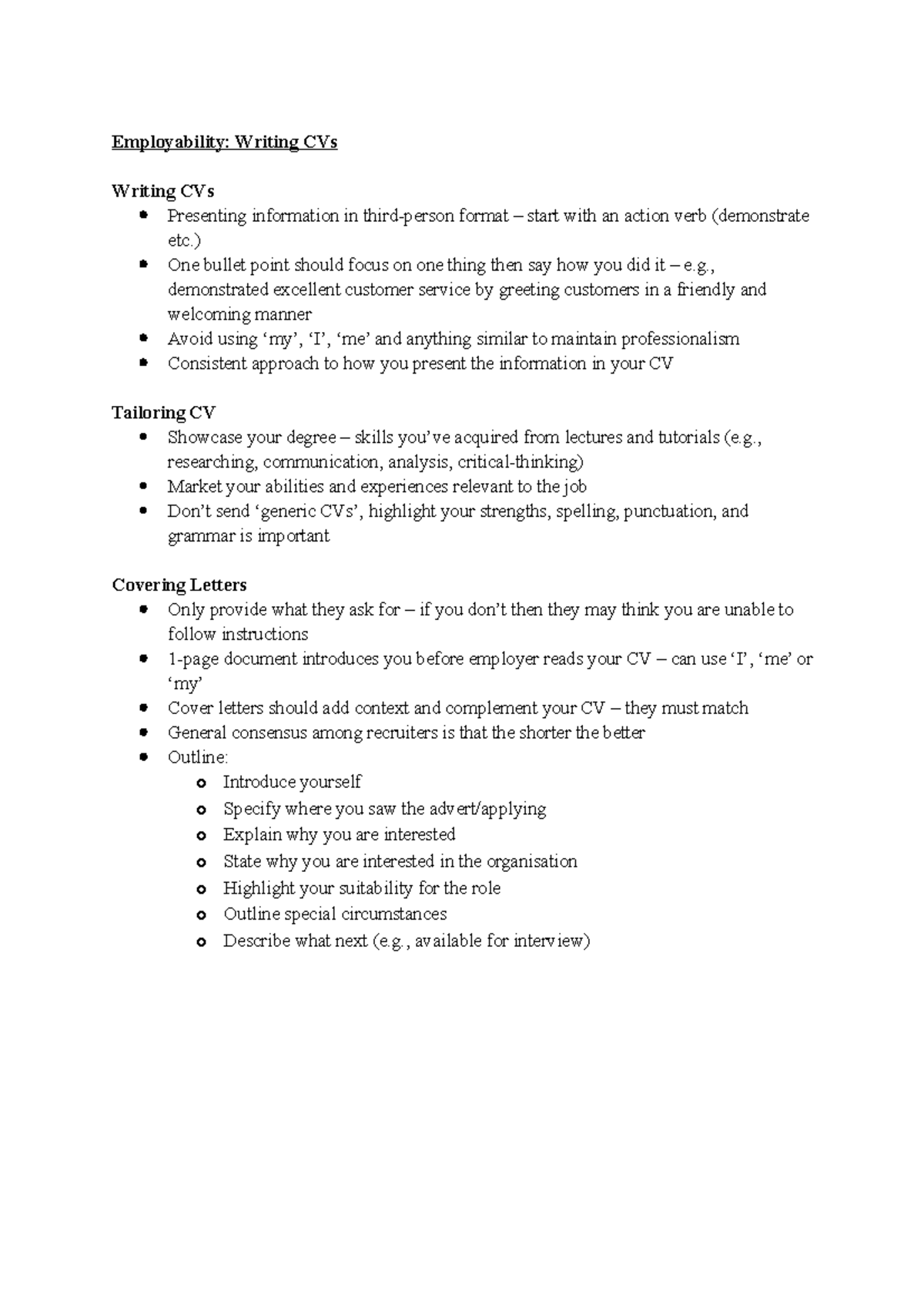 Employability Lectures - Employability: Writing CVs Writing CVs ...