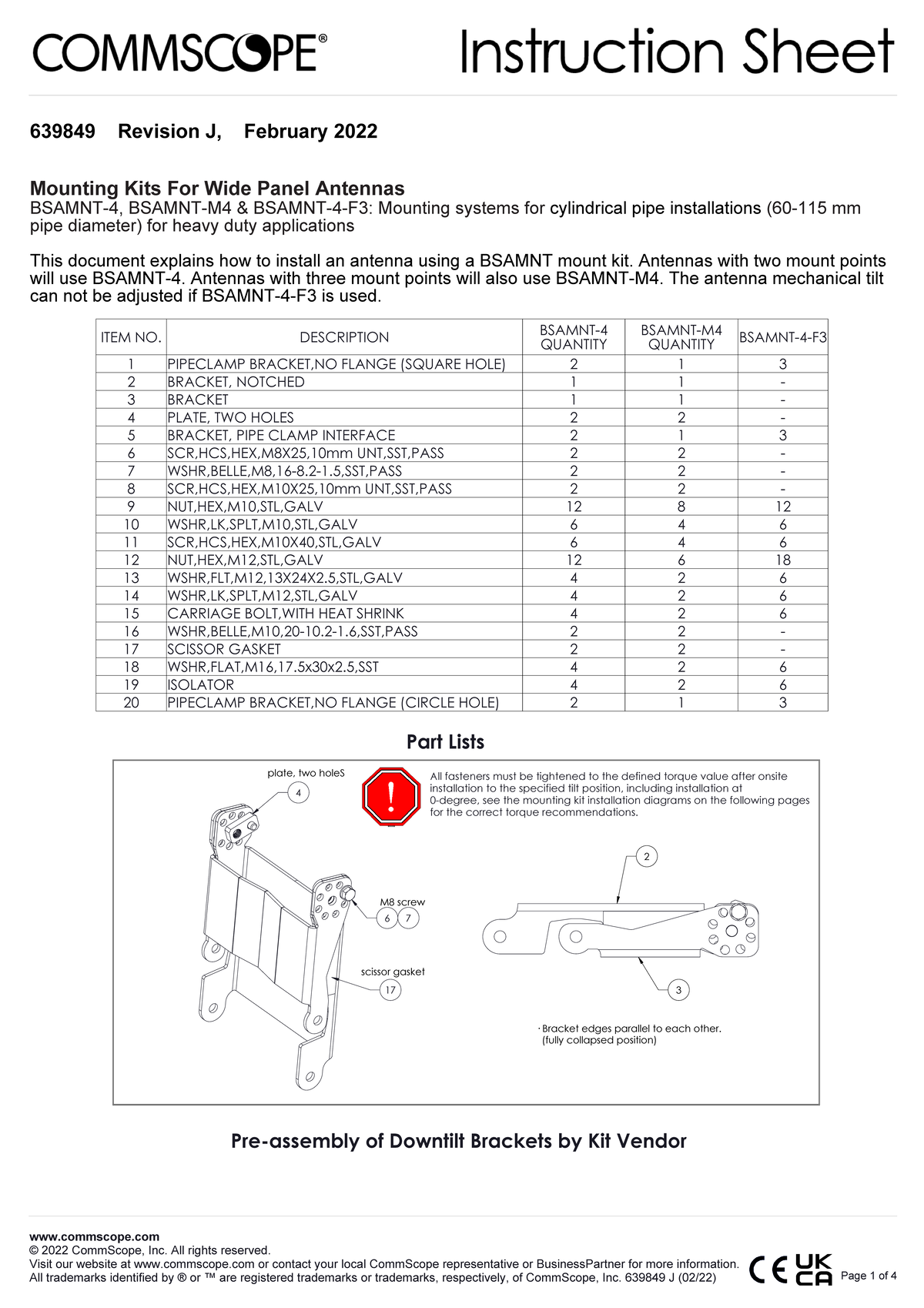 639849 Mounting Kits For Wide Panel Antennas - Part Lists plate, two ...