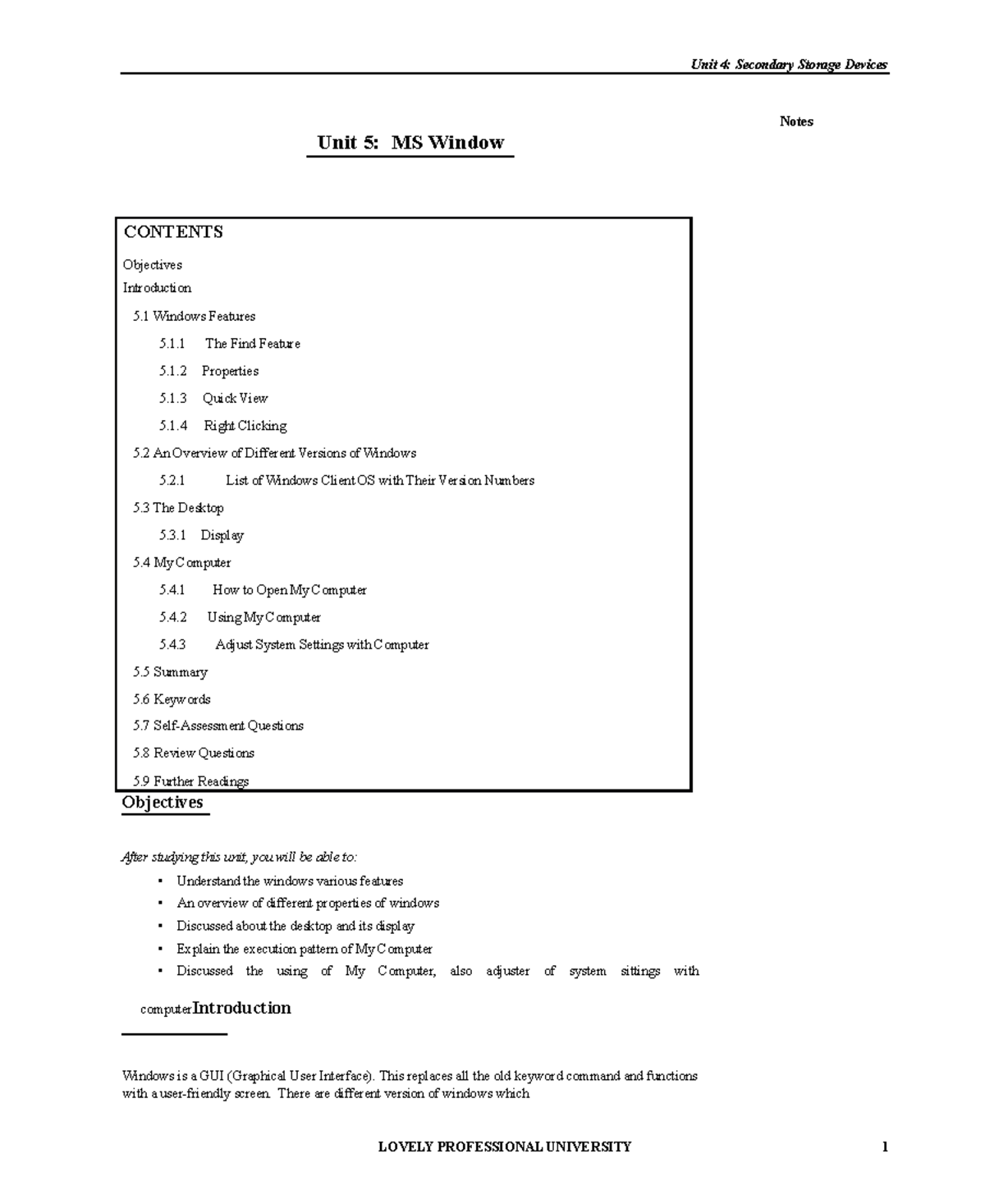 1 notes Unit 4 Secondary Storage Devices Notes Unit 5 MS Window