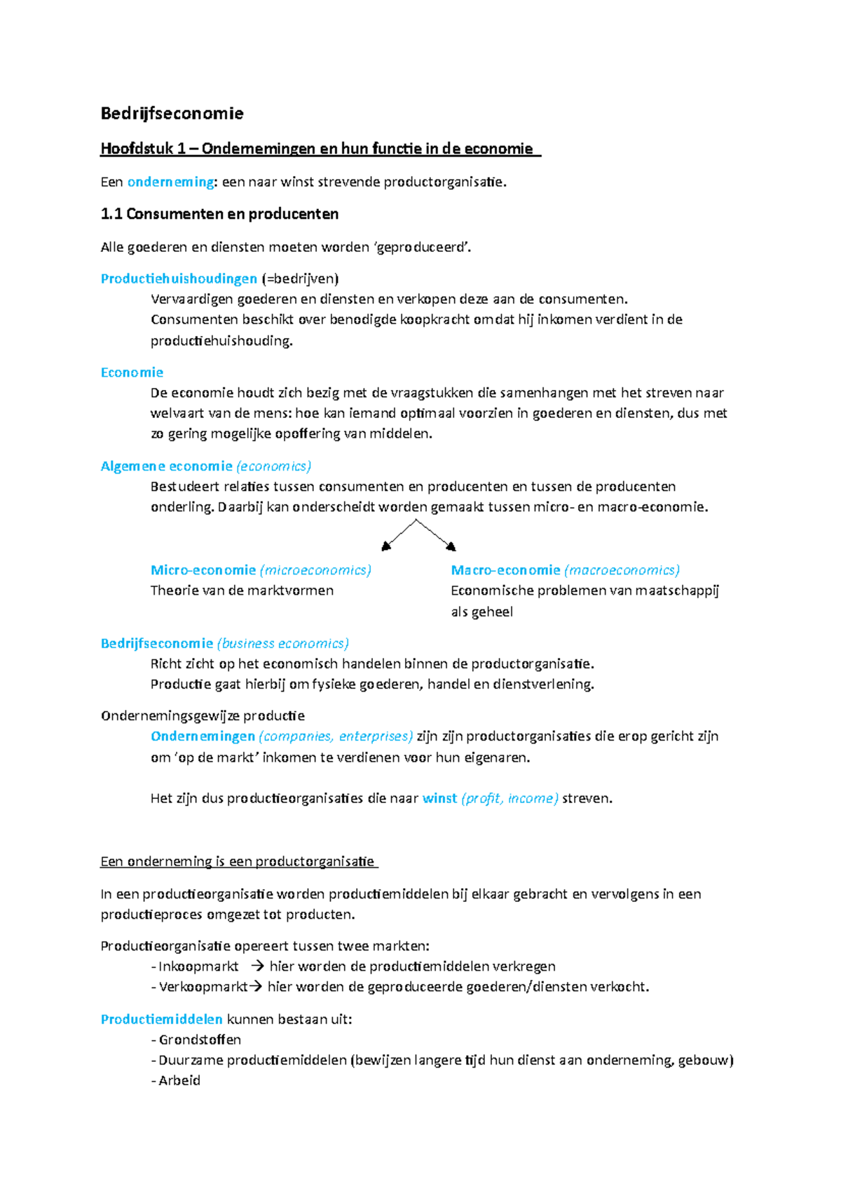 Samenvatting H1 - Basisboek Bedrijfseconomie - Bedrijfseconomie ...