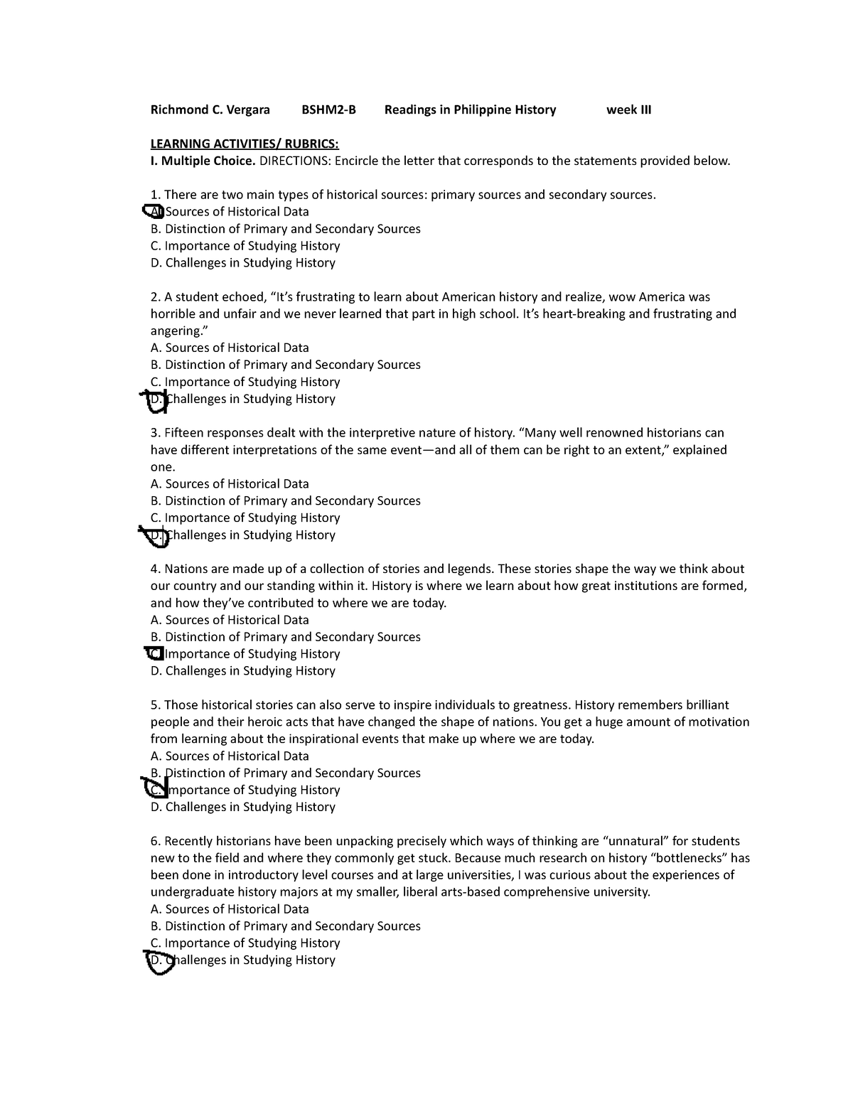 RPH Week 3 ACT - N/a - Richmond C. Vergara BSHM2-B Readings In ...