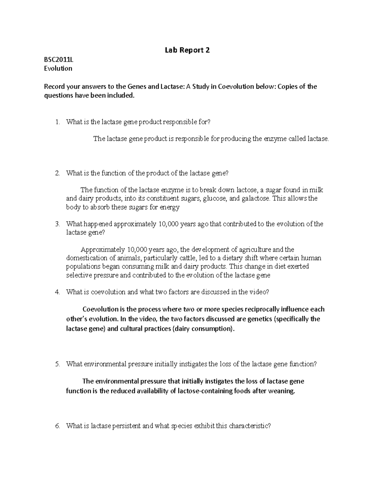 Module 2 Lab Report nn - Lab Report 2 BSC2011L Evolution Record your ...