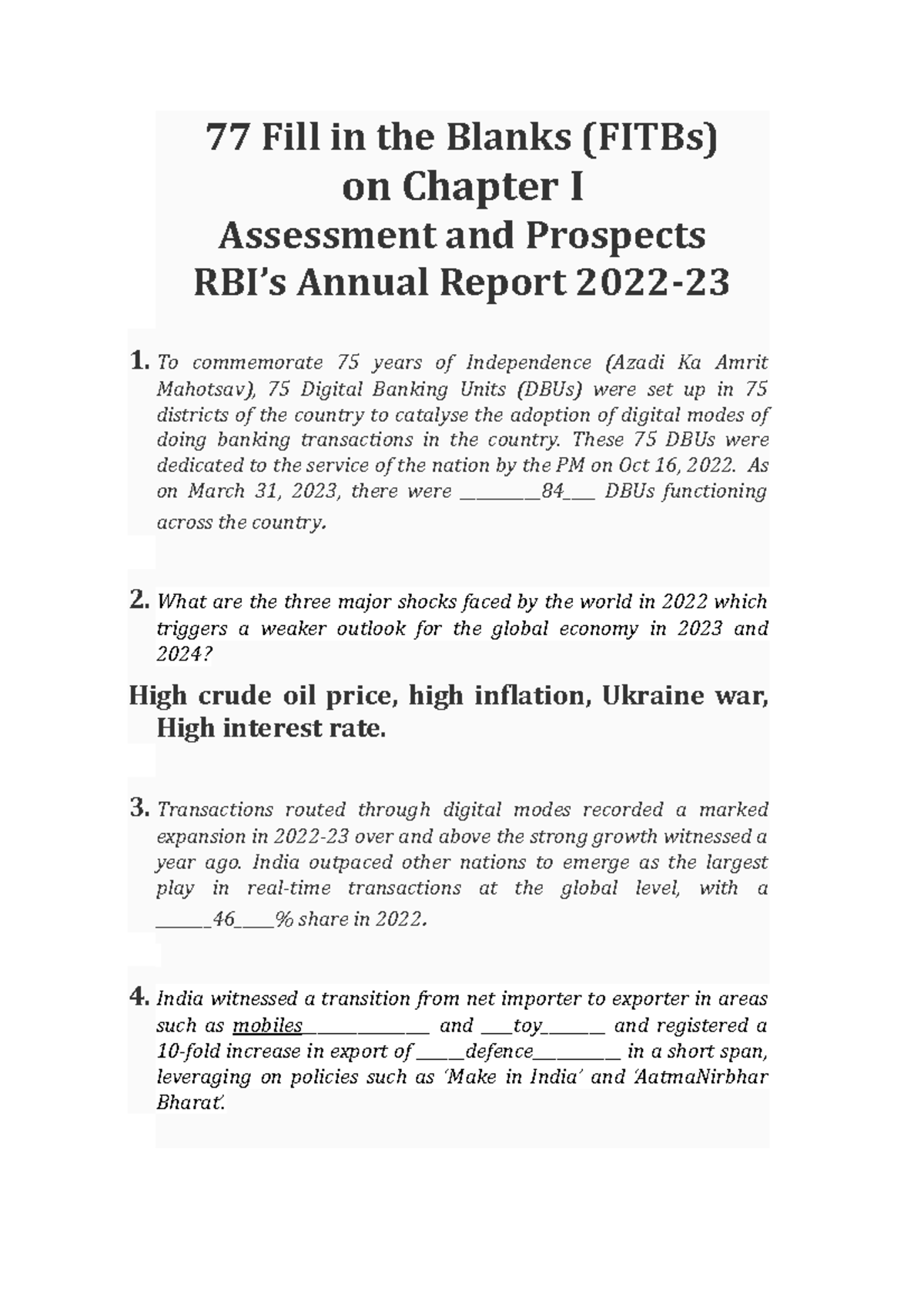 Quiz-AP - 77 Fill in the Blanks (FITBs) on Chapter I Assessment and ...