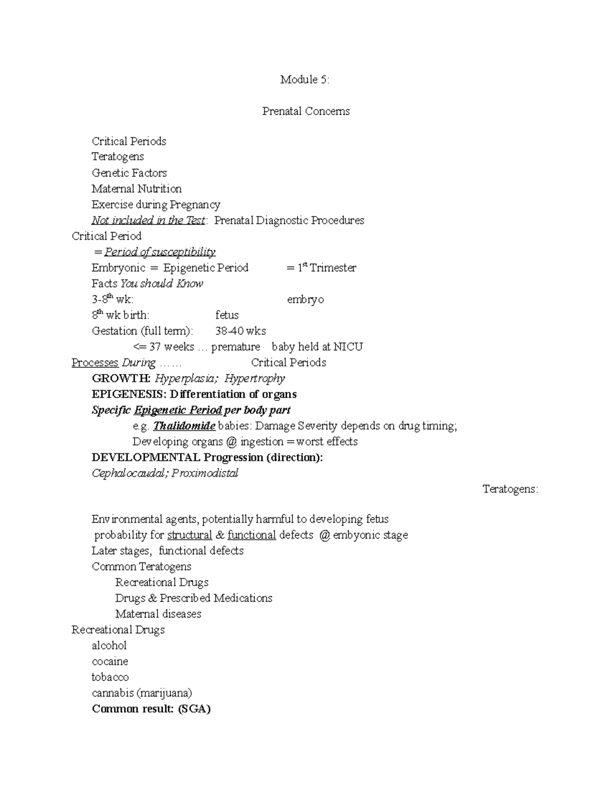 Motor Development Unit 2 Mod 5 - Module 5: Prenatal Concerns Critical ...