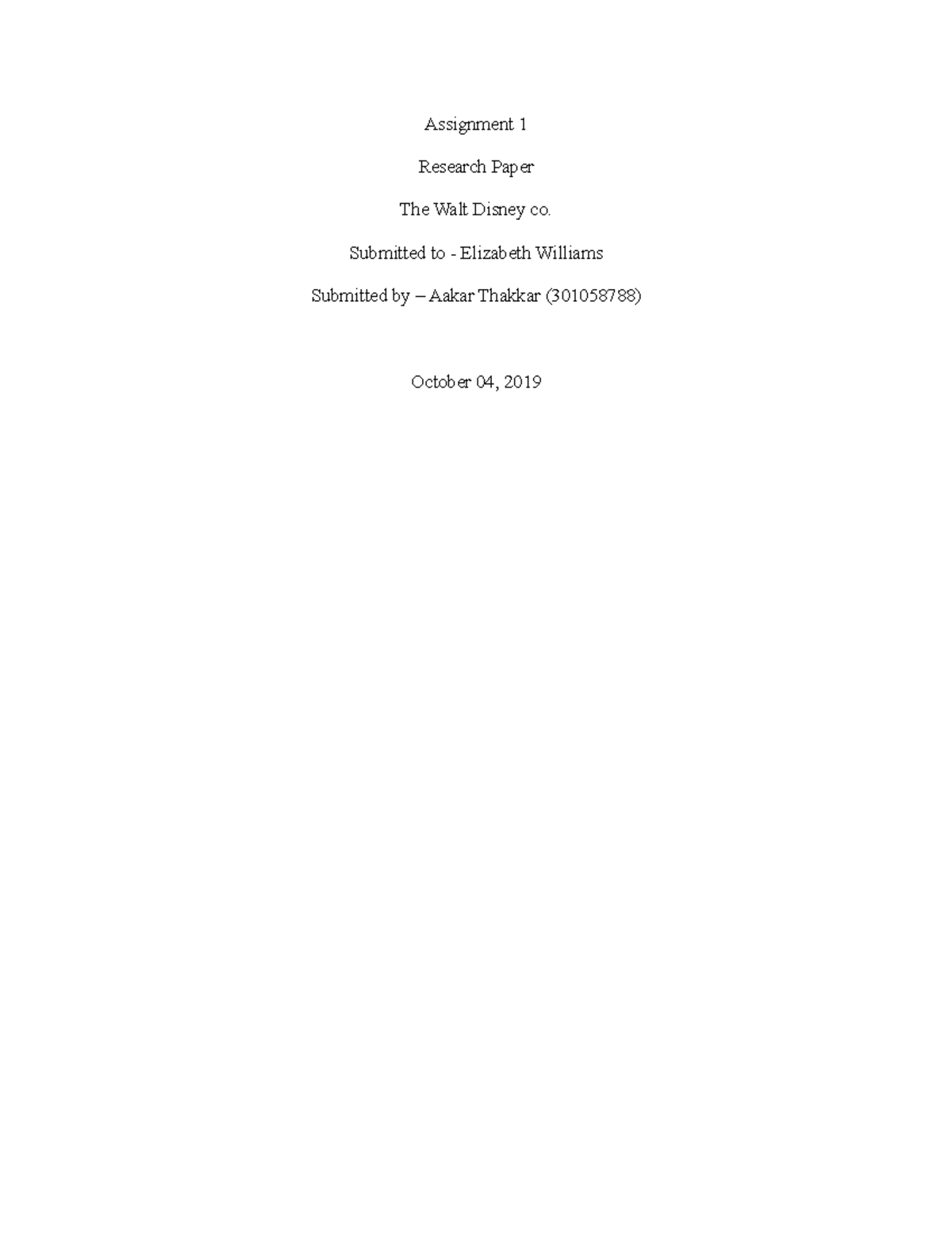 Disney Market - Grade: B - Assignment 1 Research Paper The Walt Disney ...