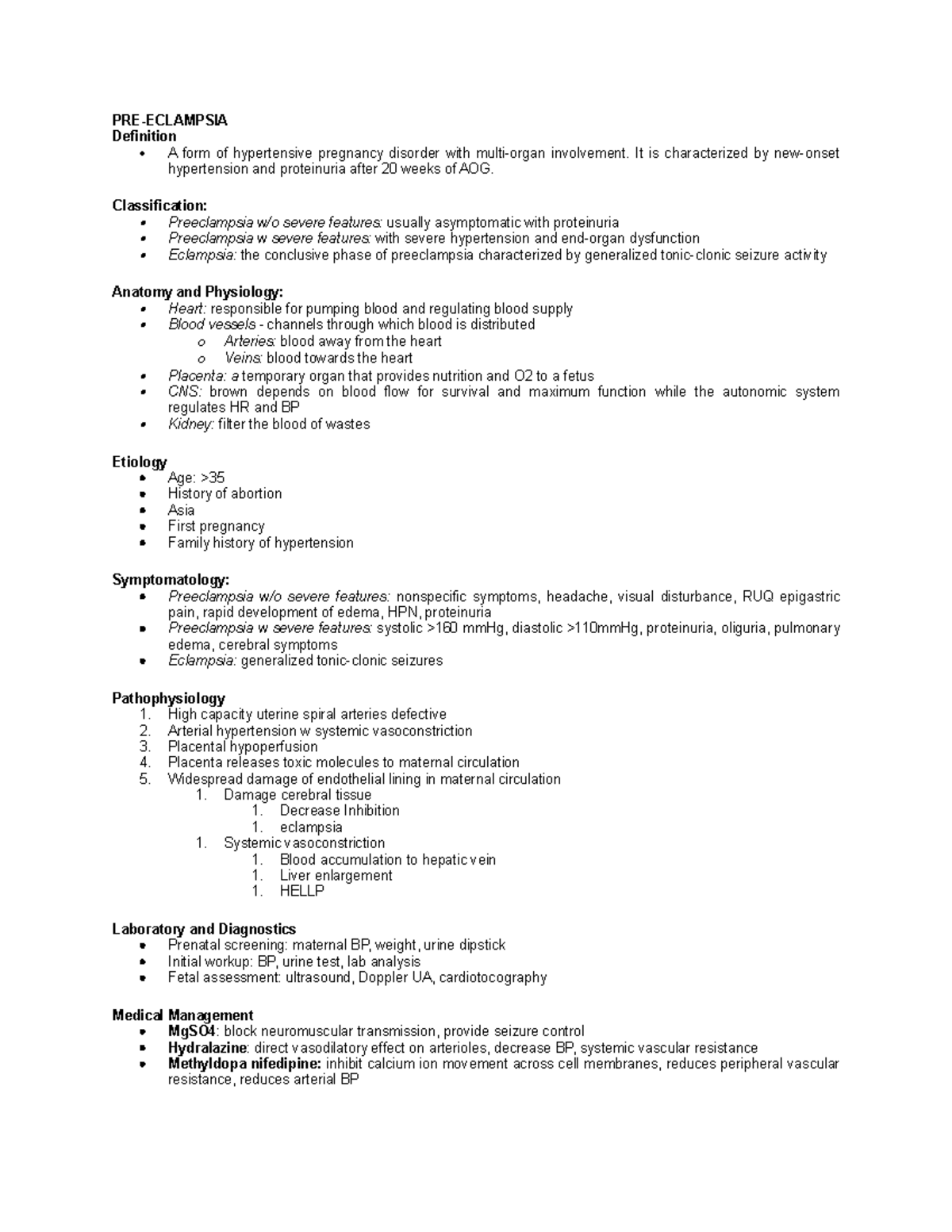 Pre Eclampsia Oral Revalida PREECLAMPSIA Definition A form of