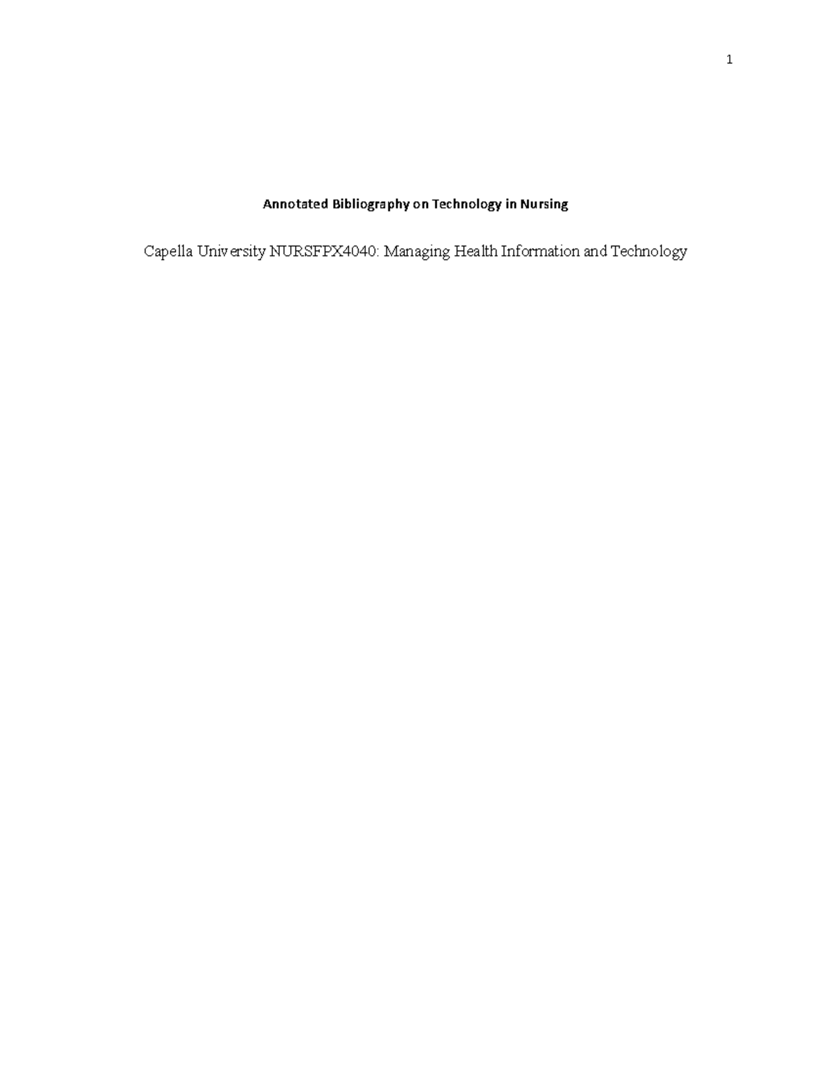 NURS FPX4040 Assessment 3 4 Annotated Bibliography On Technology In   Thumb 1200 1553 