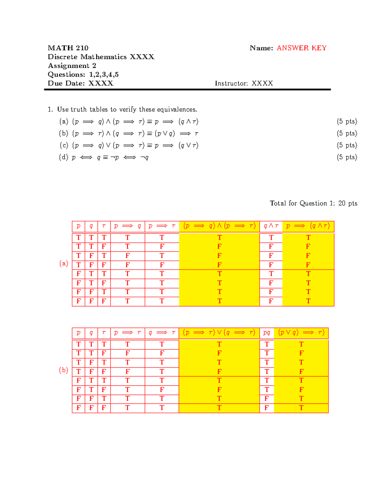 Assignment+2+Answer+Key - MATH 210 Name: ANSWER KEY Discrete ...