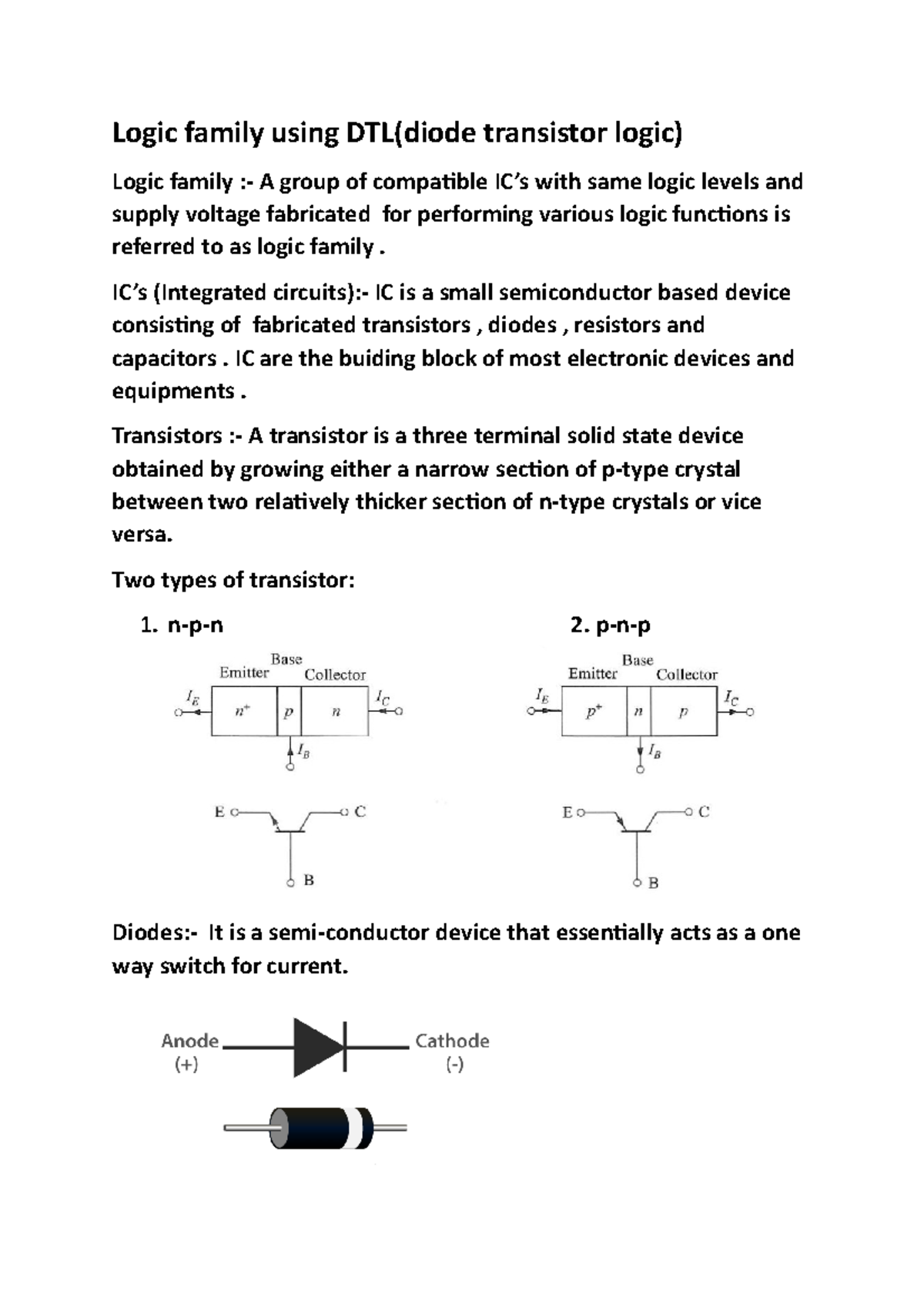 Logic family using DTL1 Logic family using DTL(diode transistor