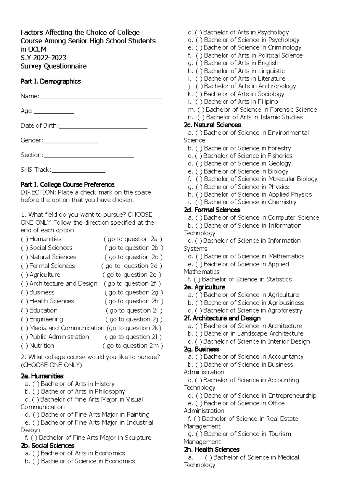Survey Group 6 - might help - Factors Affecting the Choice of College ...