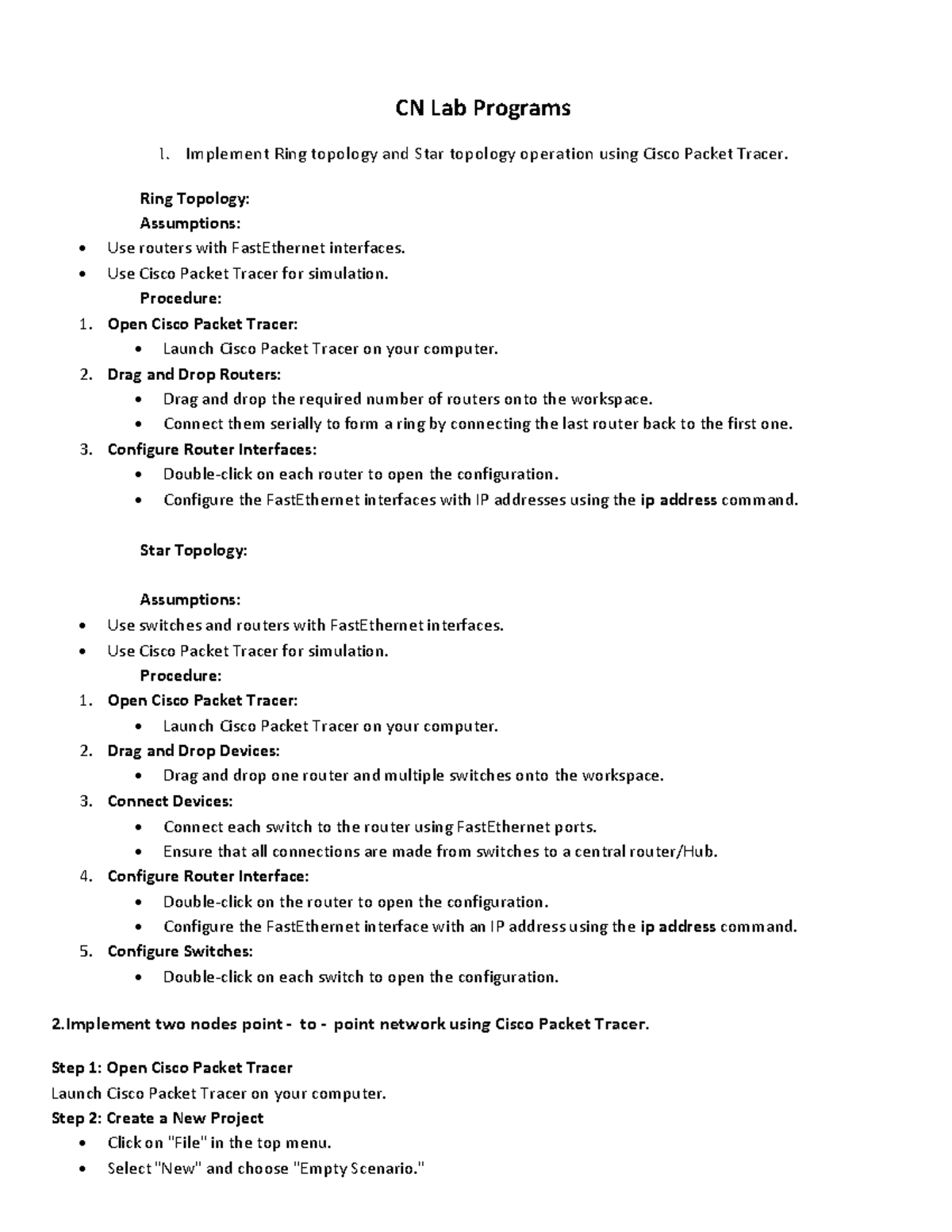 CN Lab Programs - CN Lab Programs Implement Ring topology and Star ...