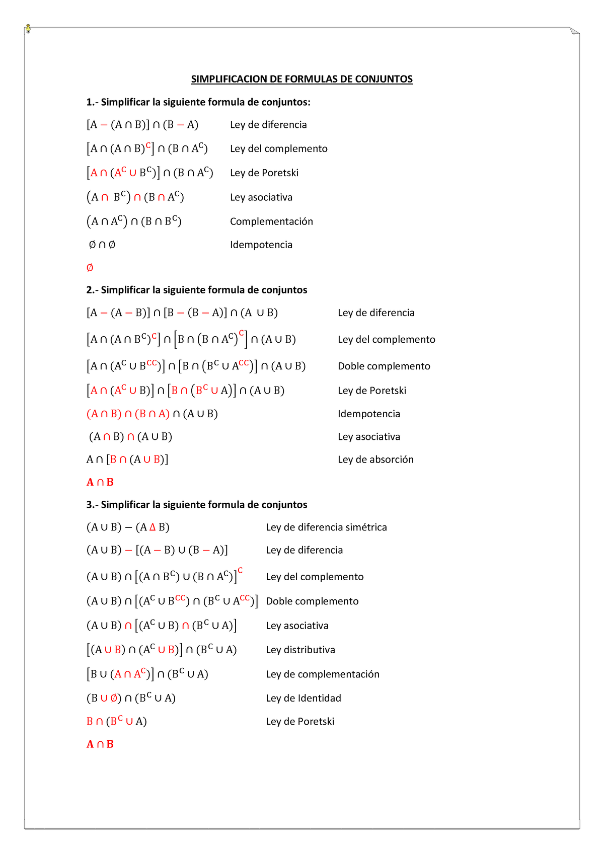 Conjuntos Ejercicios - Apuntes - SIMPLIFICACION DE FORMULAS DE ...