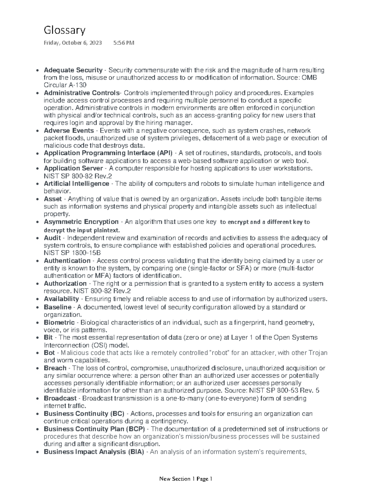 Security+ Definitions - Adequate Security - Security commensurate with ...