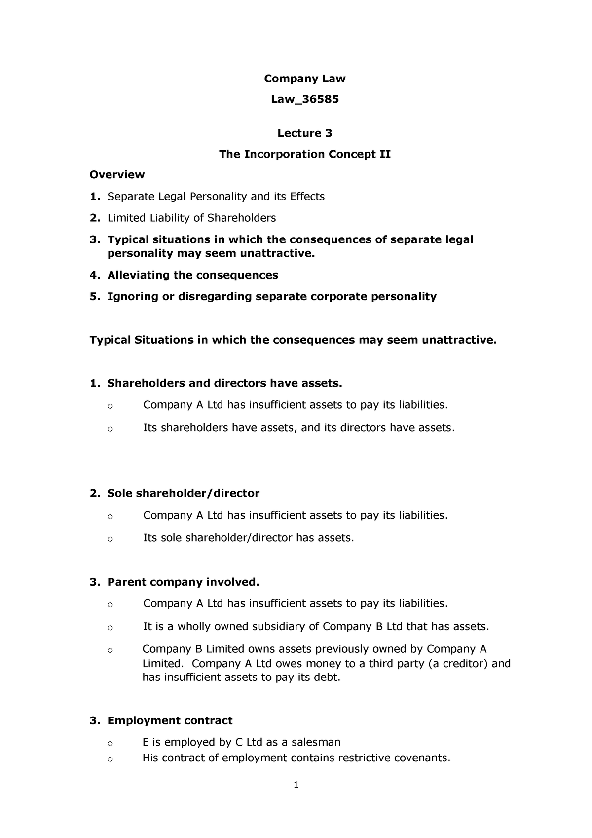 Lecture 3 The Incorporation Concept II - Company Law Law_ Lecture 3 The ...