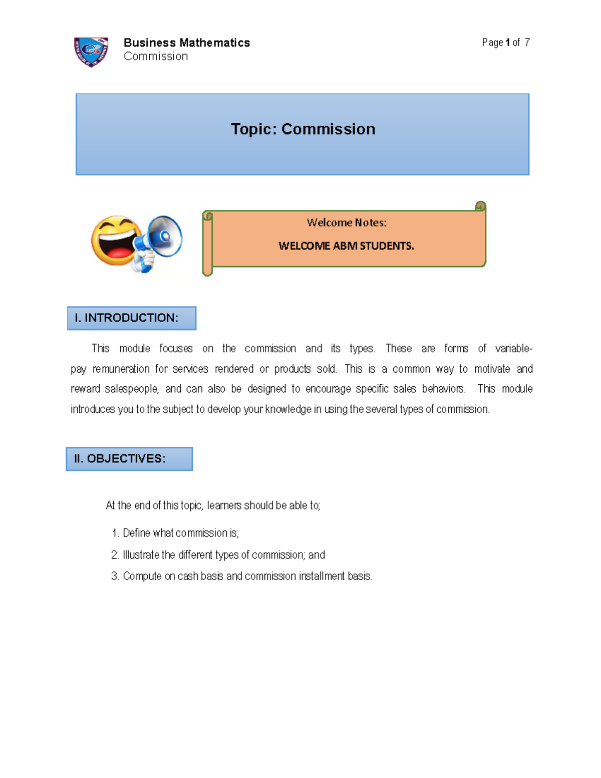 ABM1- Content-WEEK12 - It Is For You - Business Mathematics Commission ...