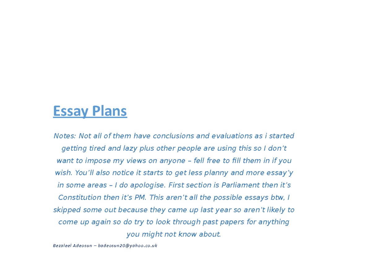 Essay Plans - notes - SPS2PPR - LSBU - Studocu