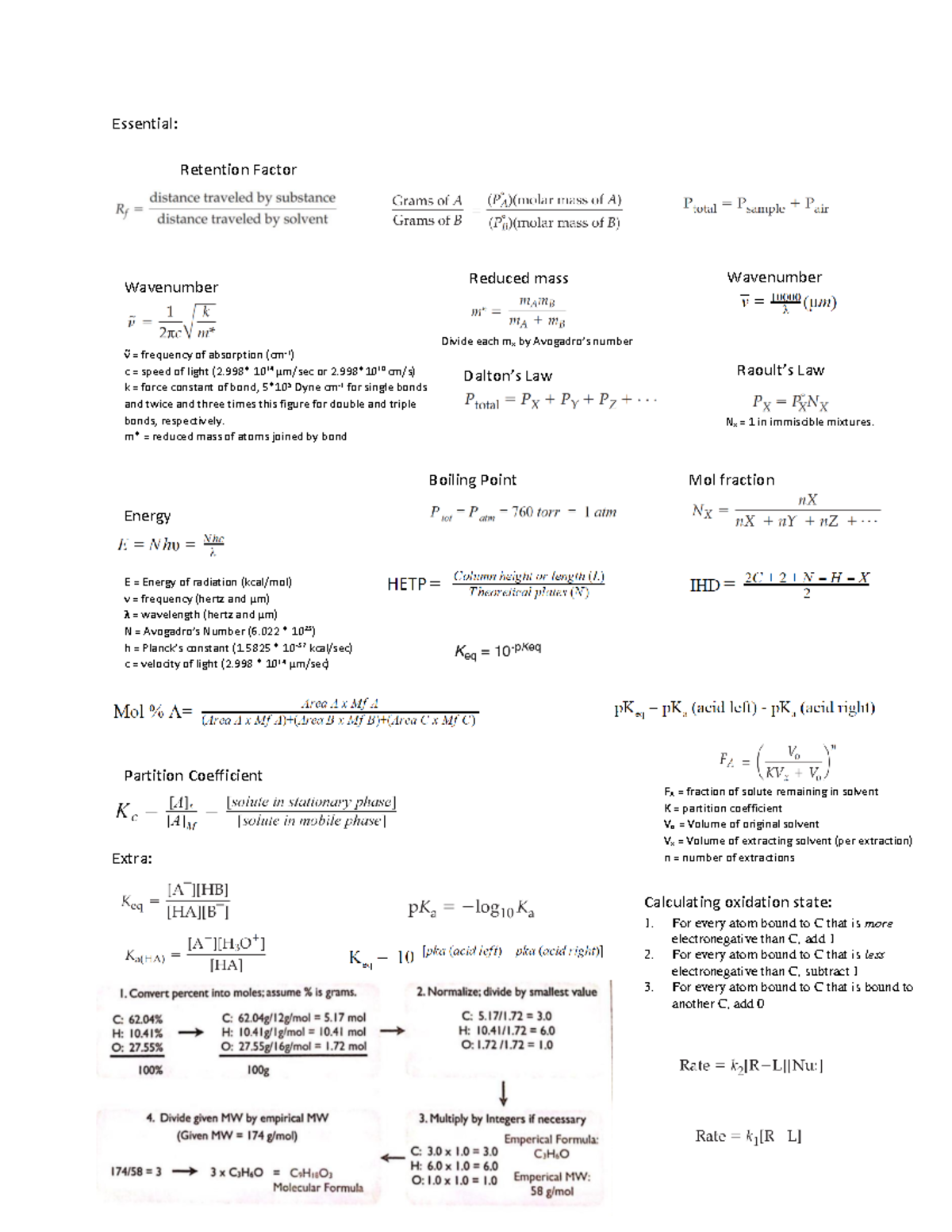 Chem 233 Equations - Summary Organic Chemistry Laboratory I - Essential ...