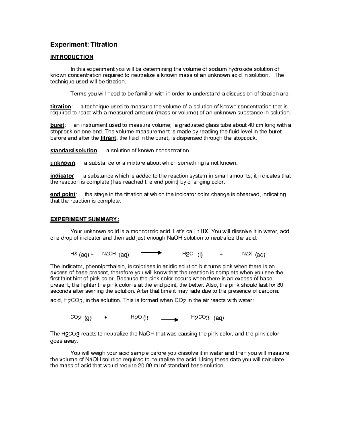 Exp 4 Titration Sp 07 - Experiment: Titration INTRODUCTION In this ...