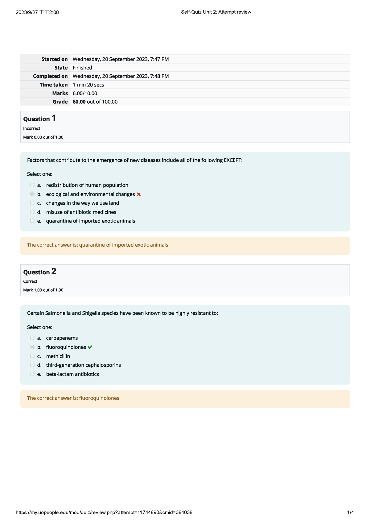 Self-Quiz Unit 2-HS2212 - Started on Wednesday, 20 September 2023, 7:47 ...