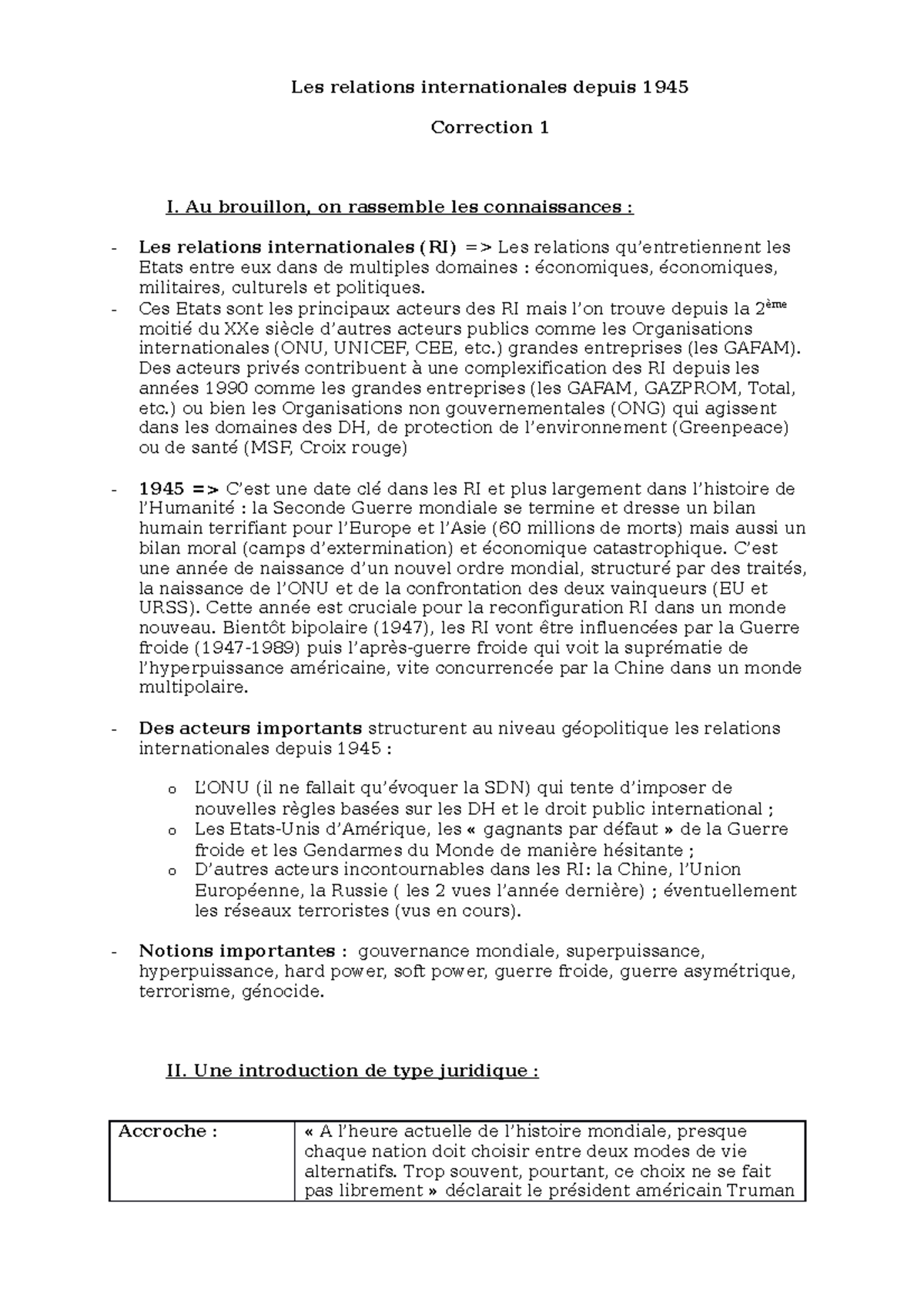 Les relations internationales depuis 1945 - Au brouillon, on rassemble ...