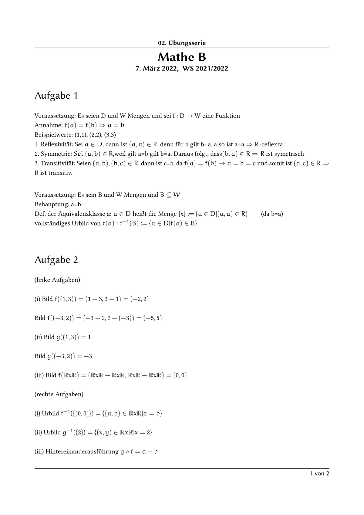 Mathe B Serie 2 - Übungsserie Mathe B 7. März 2022, WS 2021/ Aufgabe 1 ...