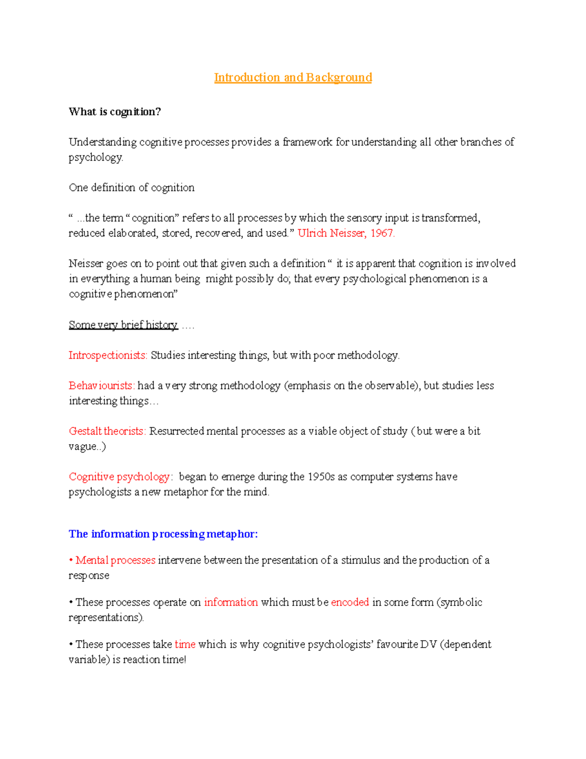 CCC revision - Introduction and Background What is cognition ...