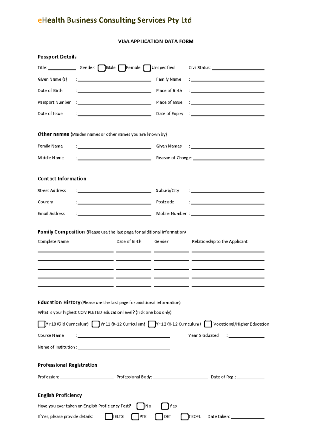 Personal Data Form - form - VISA APPLICATION DATA FORM Passport Details ...