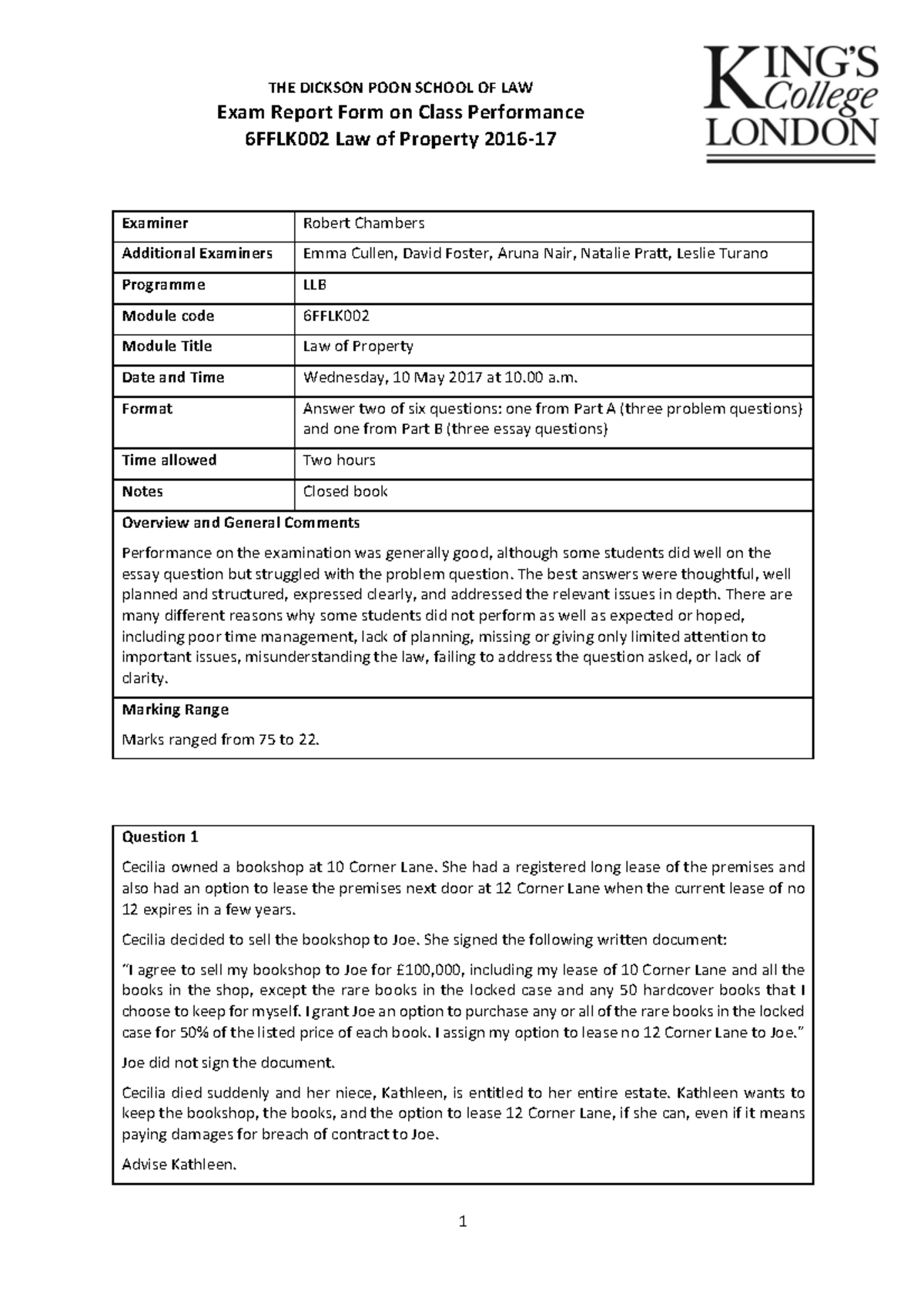 Exam May Summer 2017 Questions And Answers Kcl Studocu