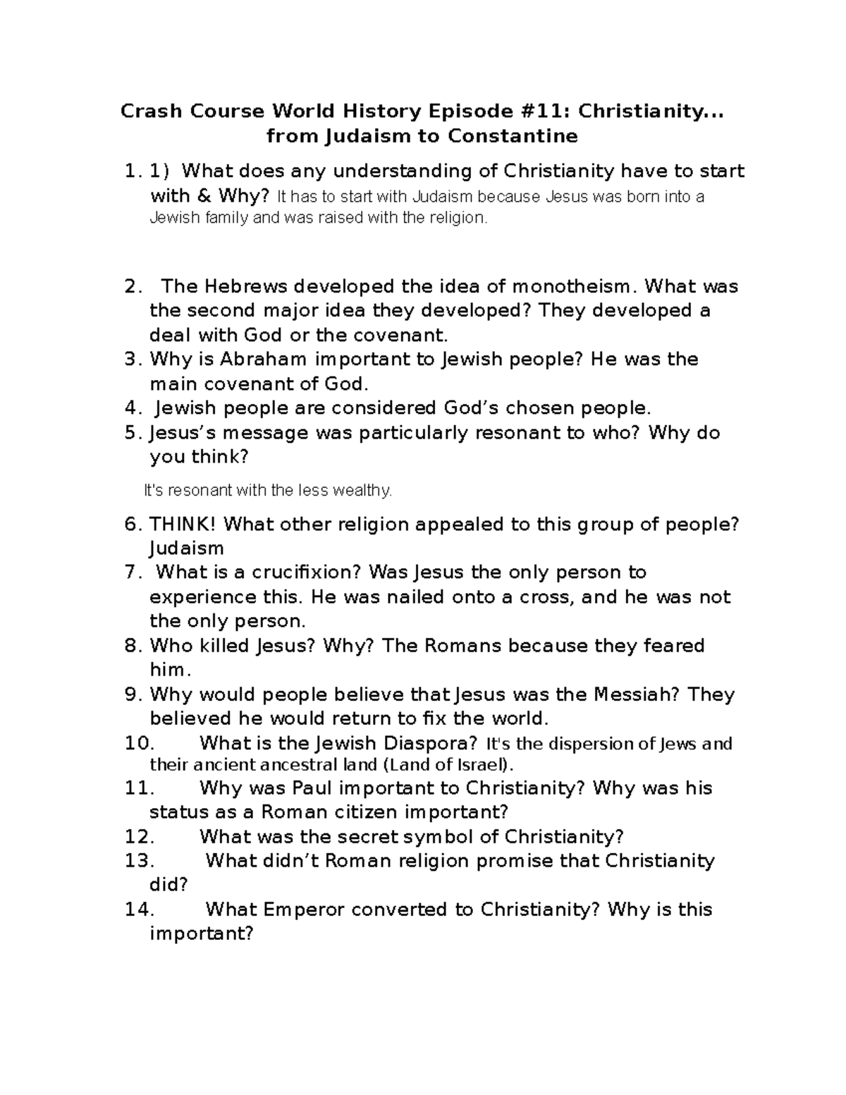 Worksheet Christianity Crash Course Crash Course World History Episode 11 Christianity