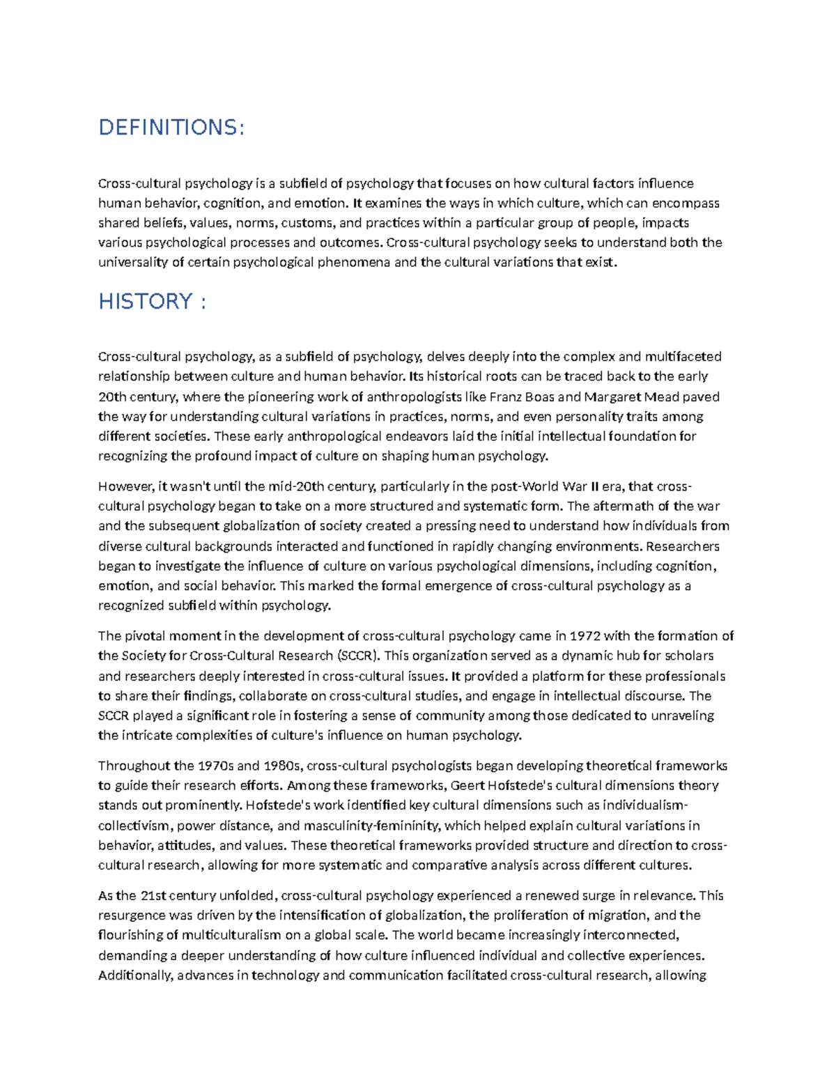 CCP history of ccp DEFINITIONS Crosscultural psychology is a