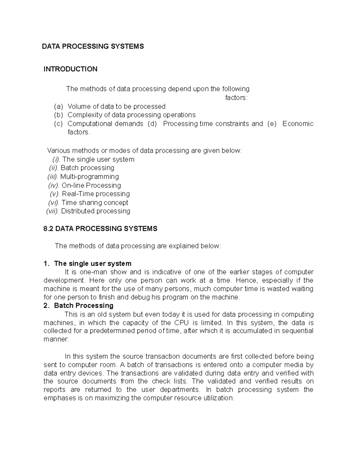 DATA Processing Systems - DATA PROCESSING SYSTEMS INTRODUCTION The ...