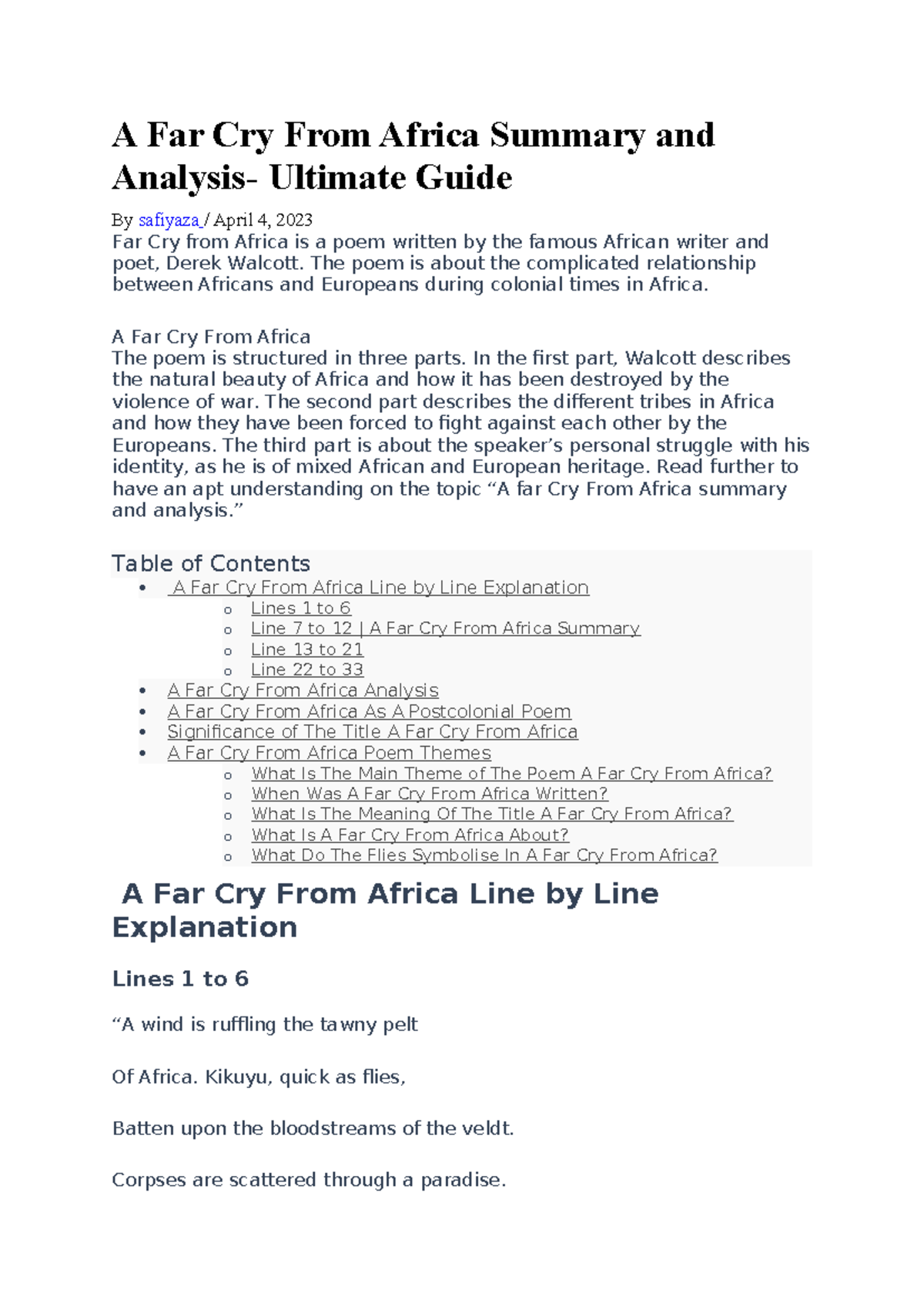 A Far Cry From Africa Summary and Analysis - A Far Cry From Africa ...