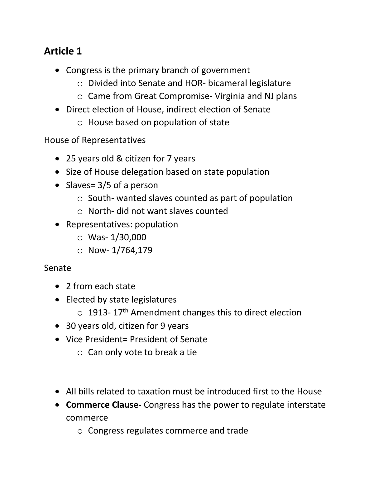 article 1 congress assignment quizlet