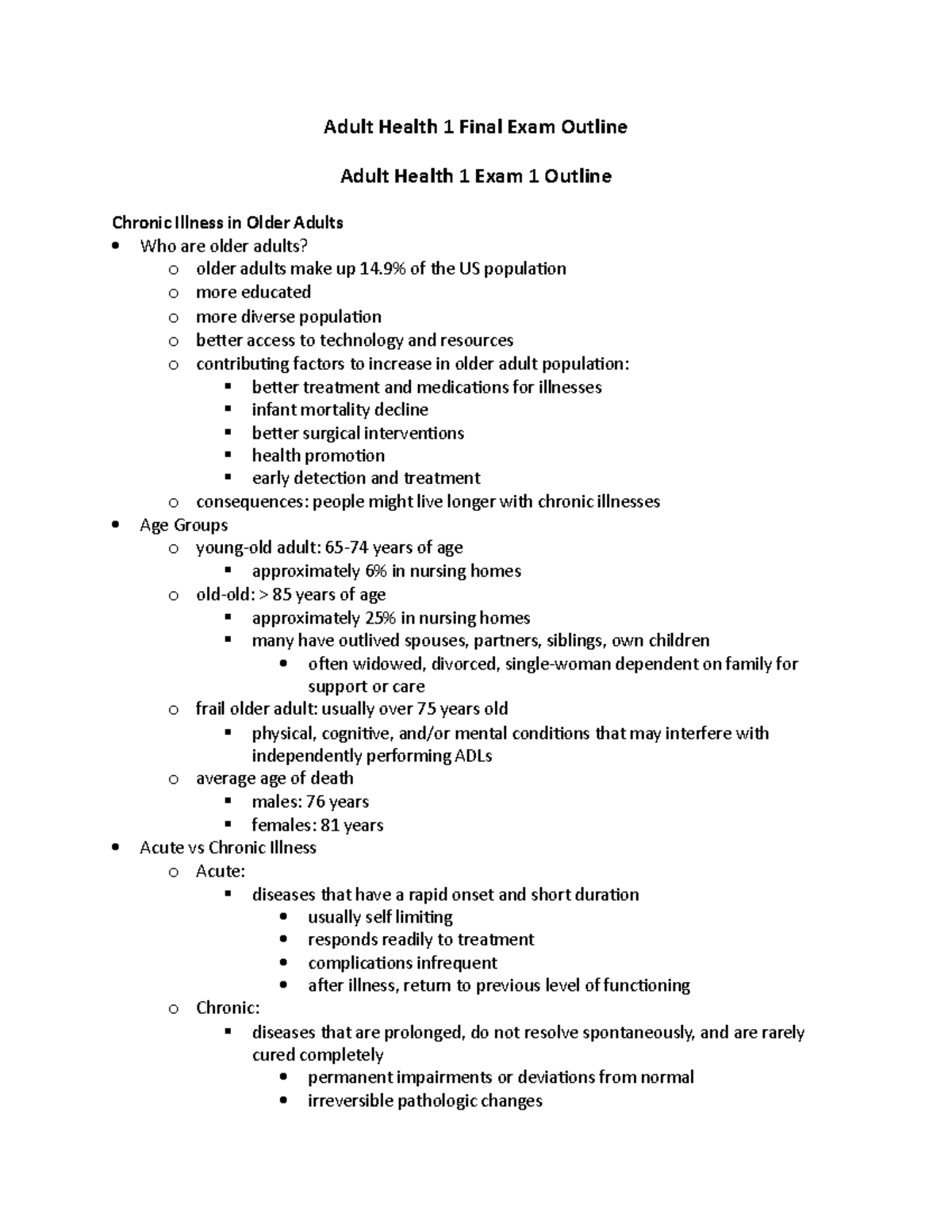 Adult Health 1 Final Exam Outline - Adult Health 1 Final Exam Outline ...