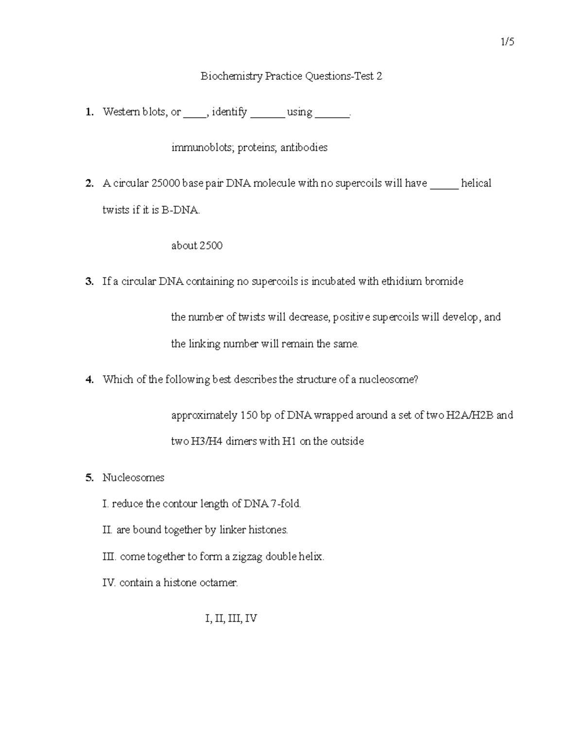 Biochemistry Practice Questions-Test 2 - immunoblots; proteins ...