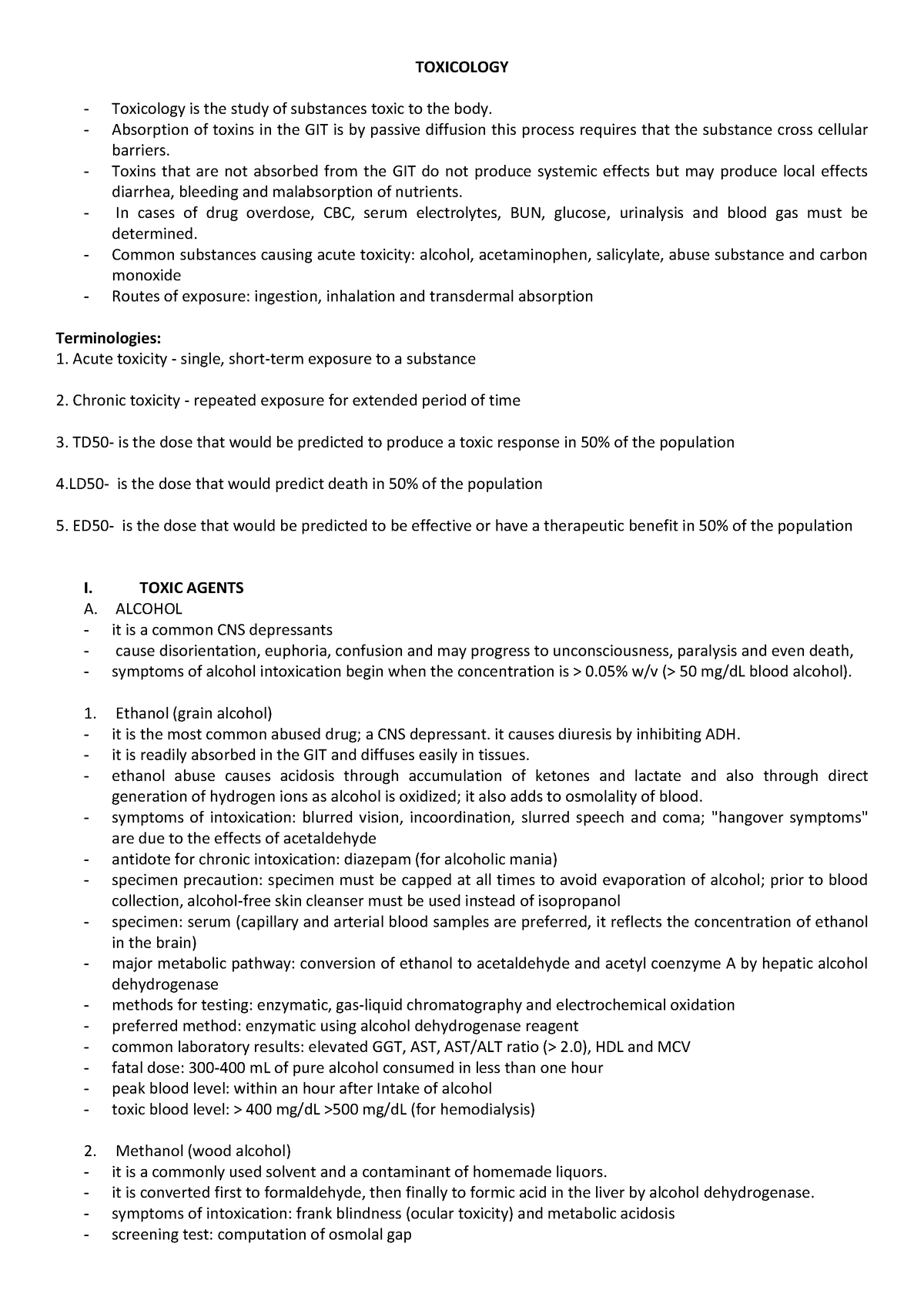 Toxicology (Clinical Chemistry Outline) - TOXICOLOGY Toxicology is the ...