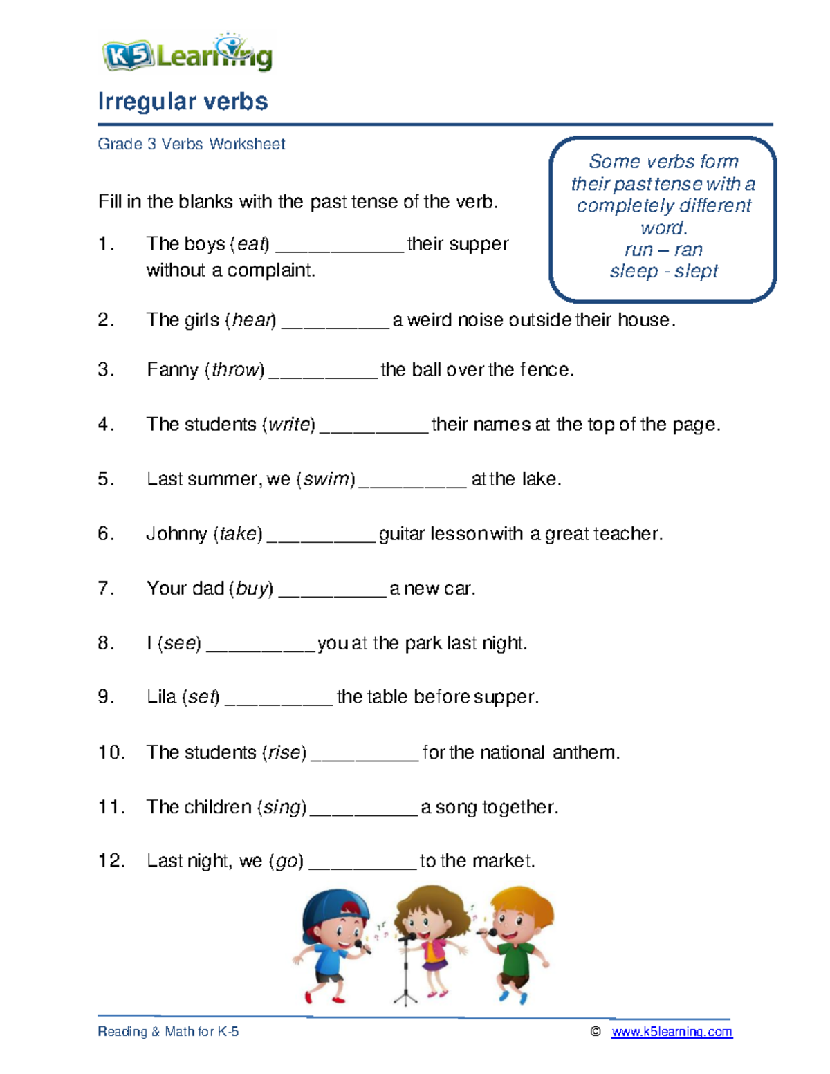 Grade 3 Irregular Verbs A - Irregular Verbs Grade 3 Verbs Worksheet ...