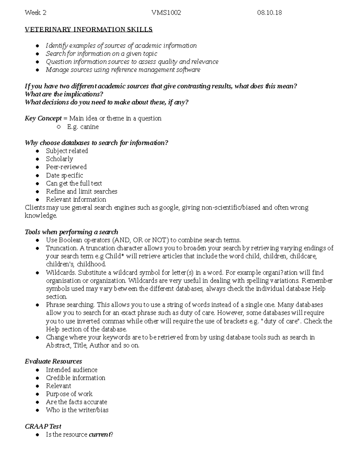 Veterinary Information Skills VETERINARY INFORMATION SKILLS Identify