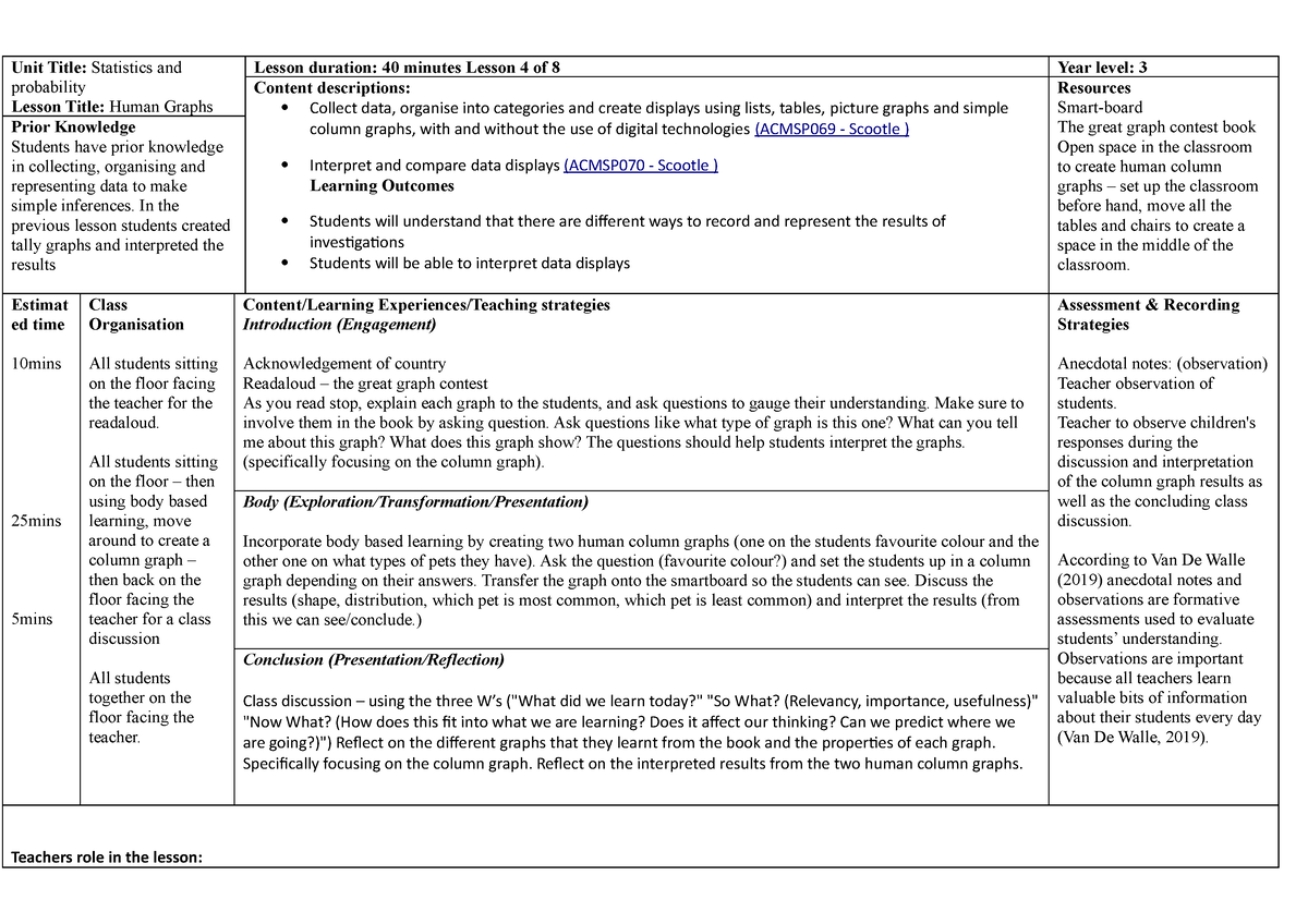 Lesson plan - Maths unit plan - Unit Title: Statistics and probability ...