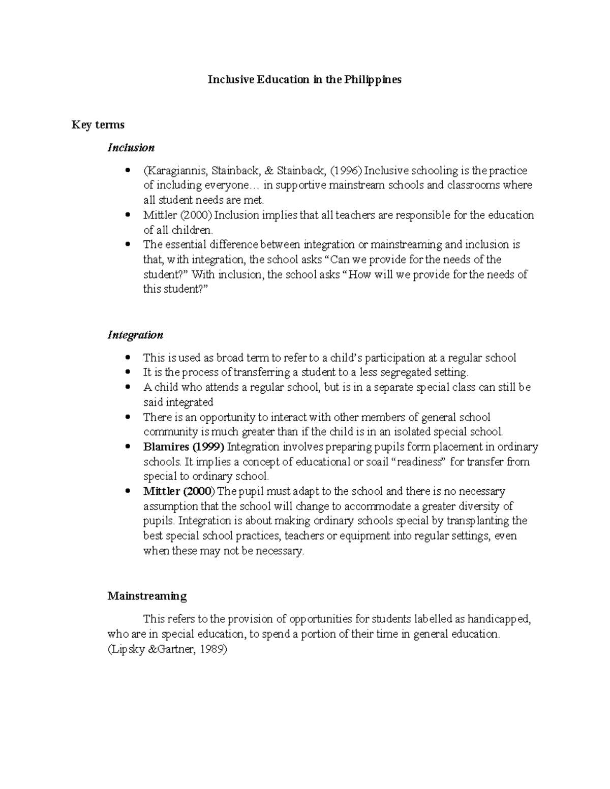 Inclusive Education In The Philippines In Supportive Mainstream Schools And Classrooms 7887