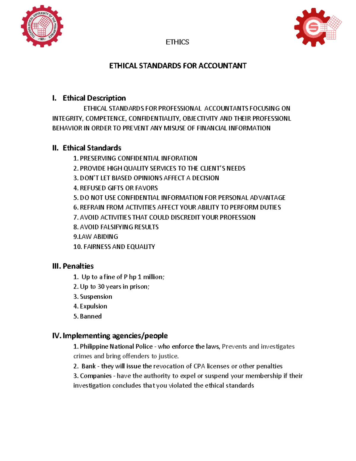 Ethics- Ethical- Standards - ETHICS ETHICAL STANDARDS FOR ACCOUNTANT I ...