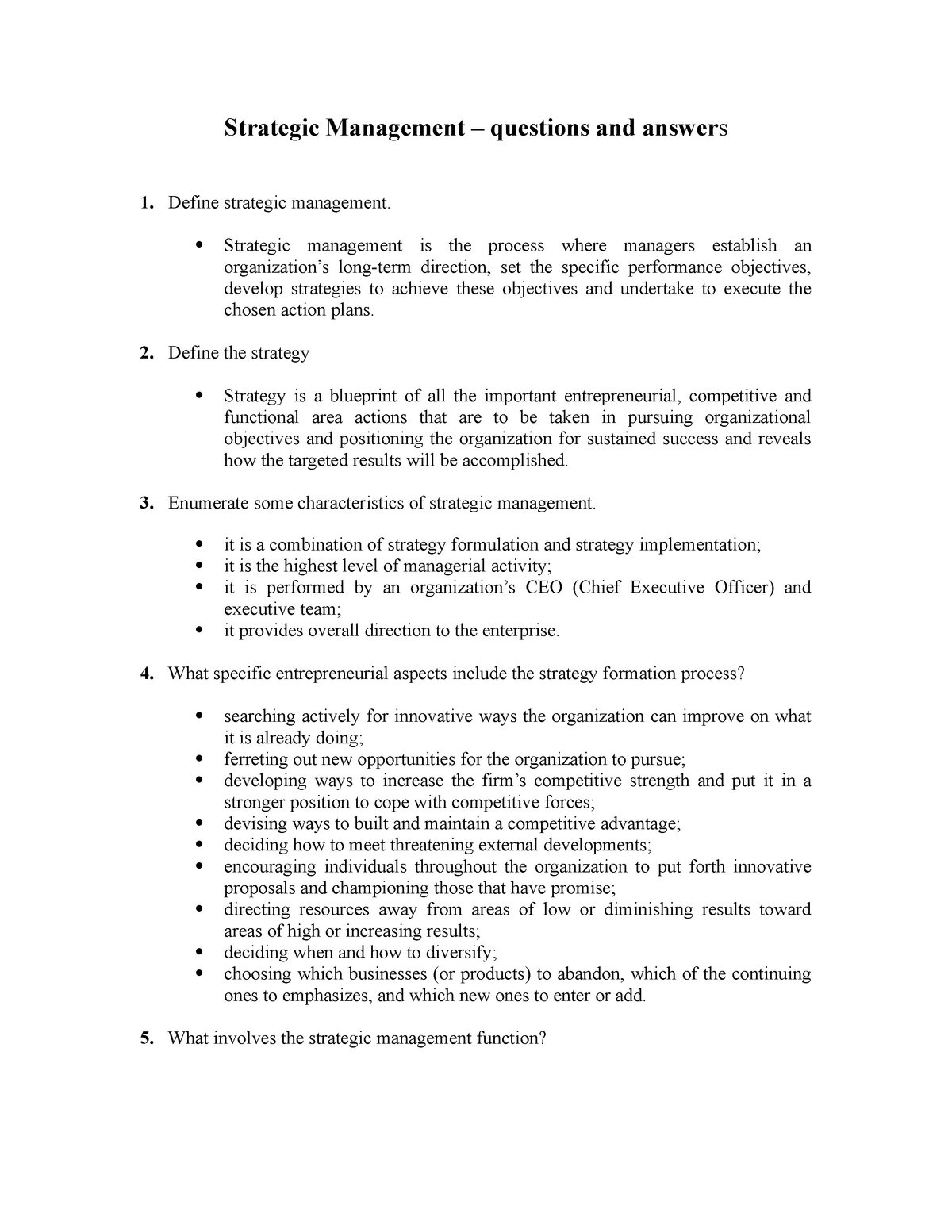 strategic management questionnaire thesis
