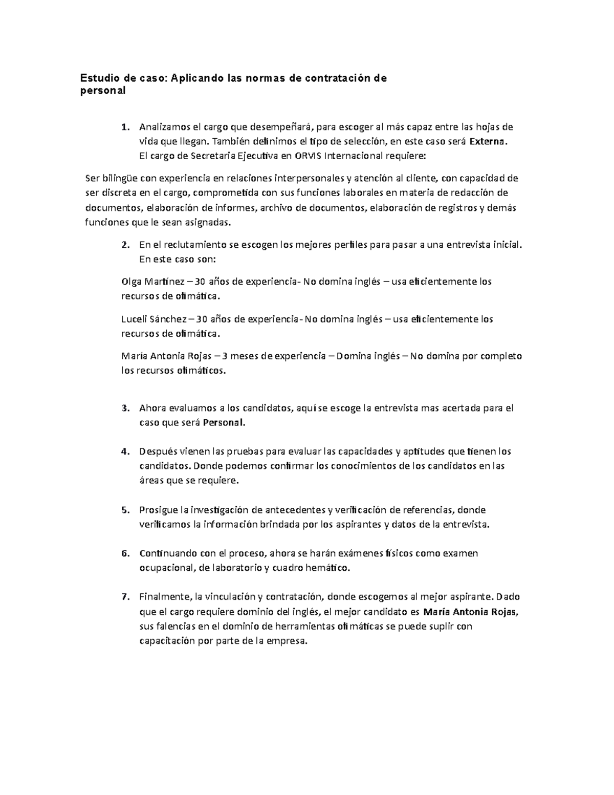 Estudio De Caso Aplicando Las Normas De Contratación De Personal ...