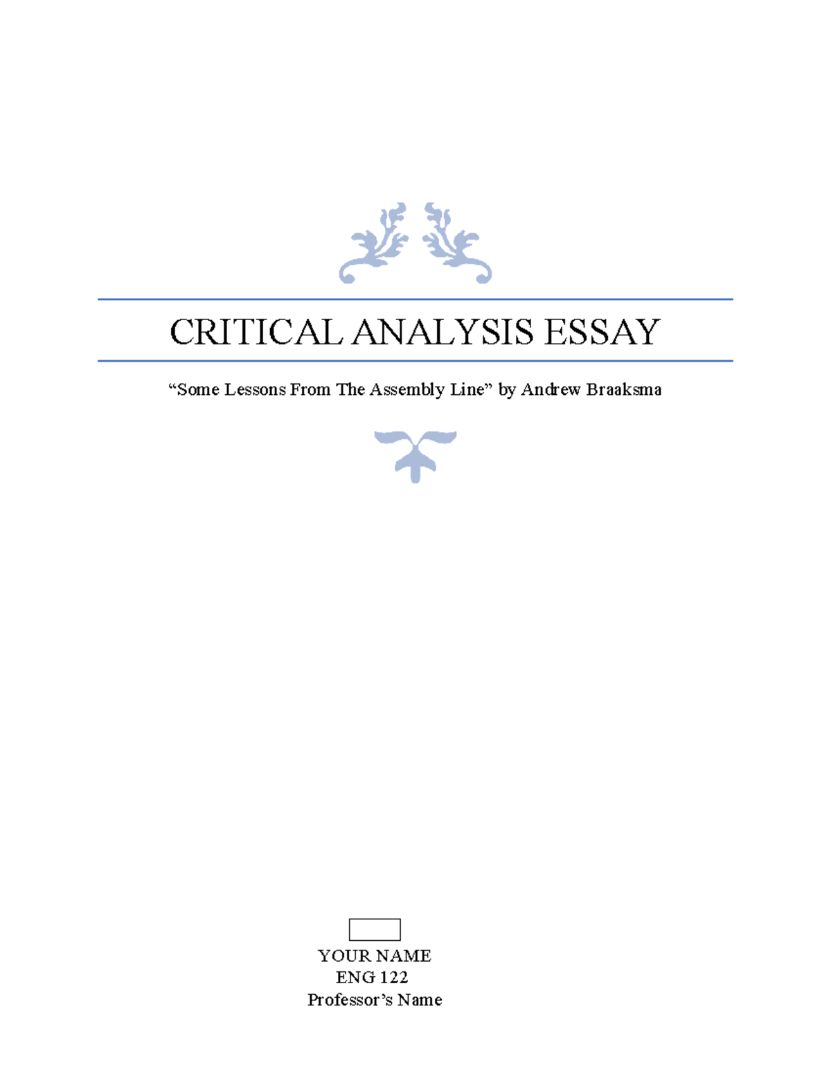 critical analysis essay some lessons from the assembly line