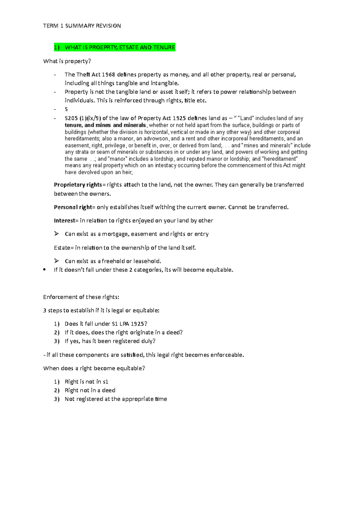 Property Term 1 What Is Land Adverse Possession Leases V Licenses 