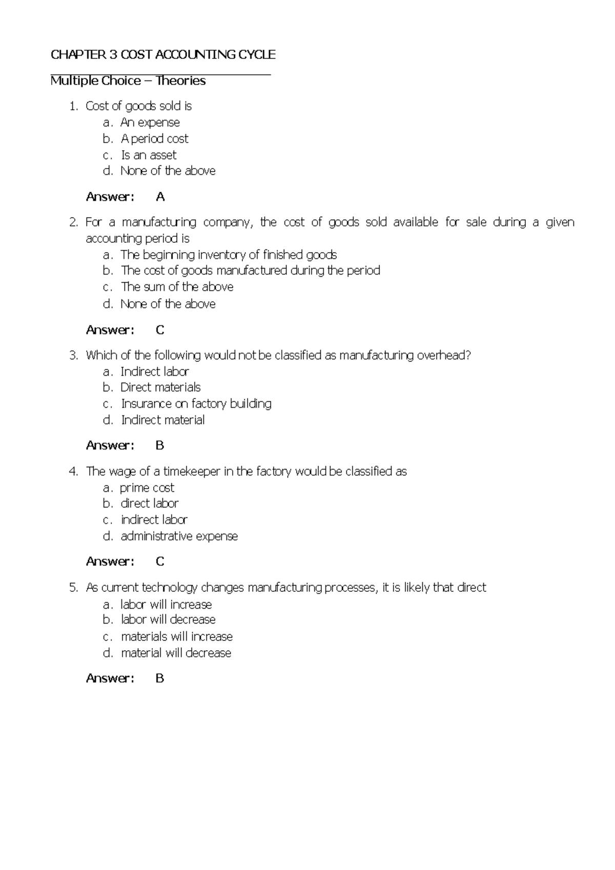 Cost-accounting-5-answer compress - CHAPTER 3 COST ACCOUNTING CYCLE ...