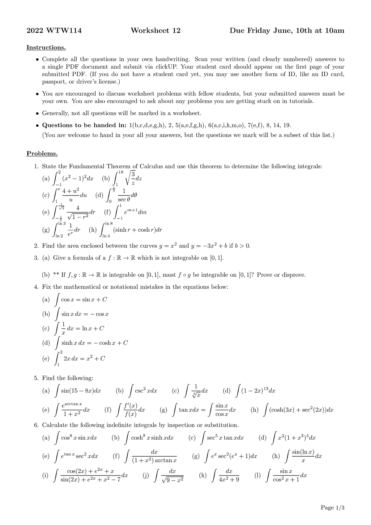 Worksheet 12 - 2022 WTW114 Worksheet 12 Due Friday June, 10th at 10am ...