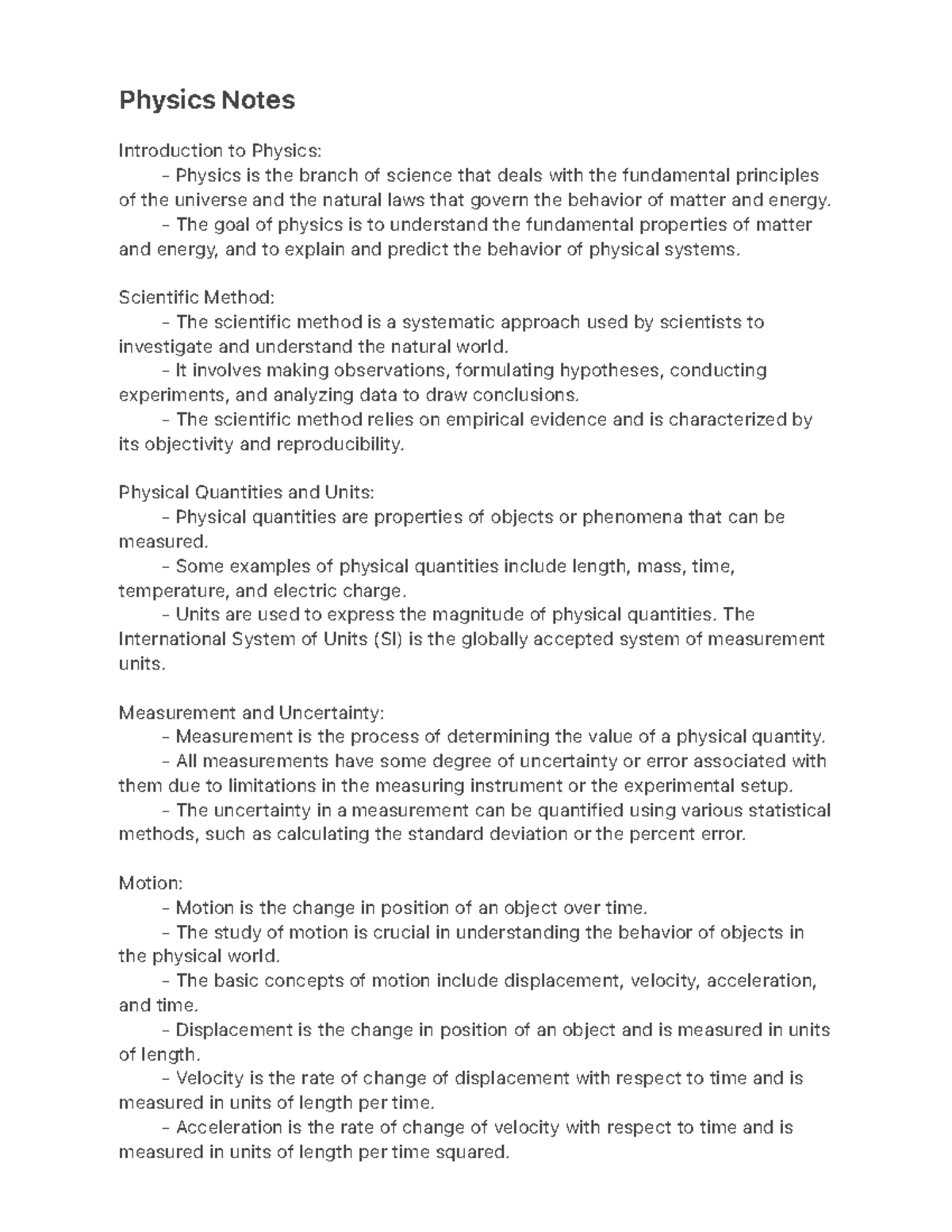 AP Physics Notes - Physics Notes Introduction to Physics: - Physics is ...