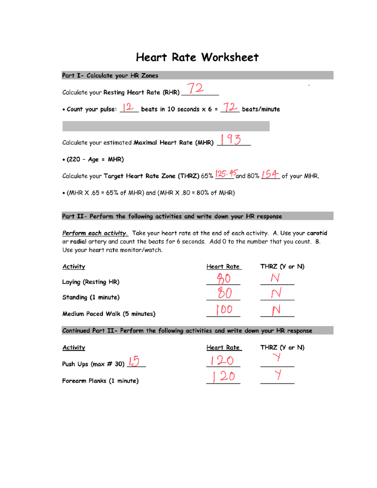 Heart Rate Lab assignment JUST SO YOU KNOW WHERE YOU STAND. HOW FIT IS YOUR HEART? Resting