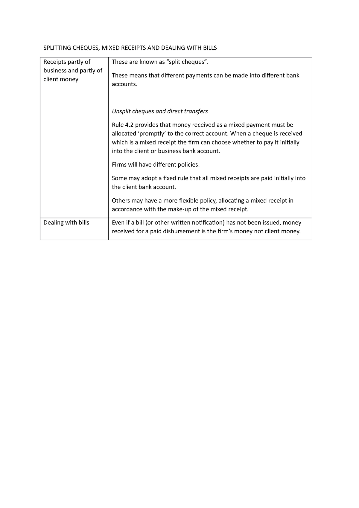 Splitting Cheques - SPLITTING CHEQUES, MIXED RECEIPTS AND DEALING WITH ...